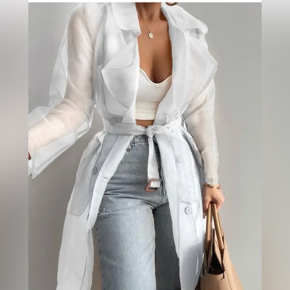 Jackets & Blazers - Sheer White Belted Trench Coat